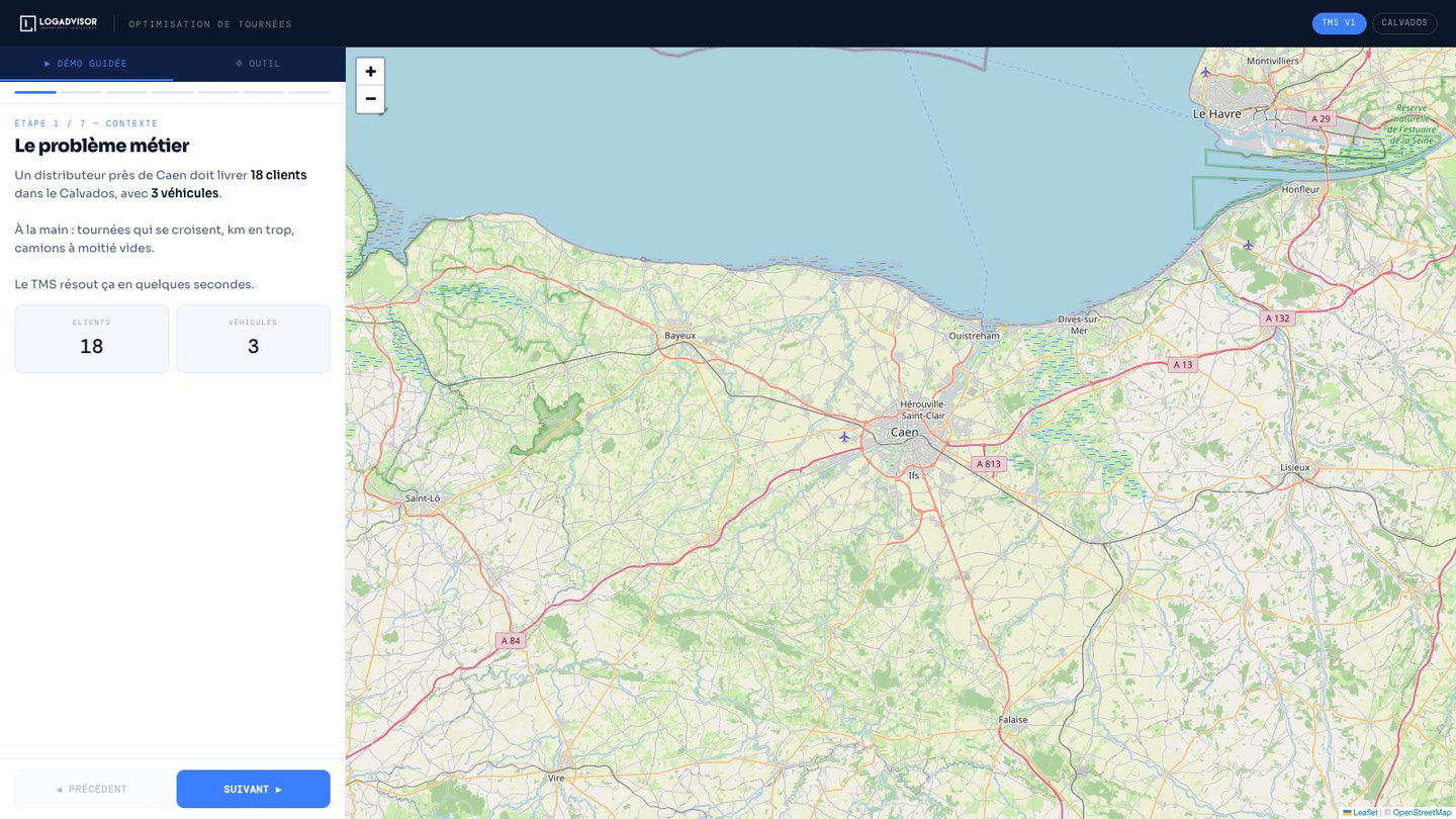 Capture d'écran de l'outil TMS Light développé par Logadvisor